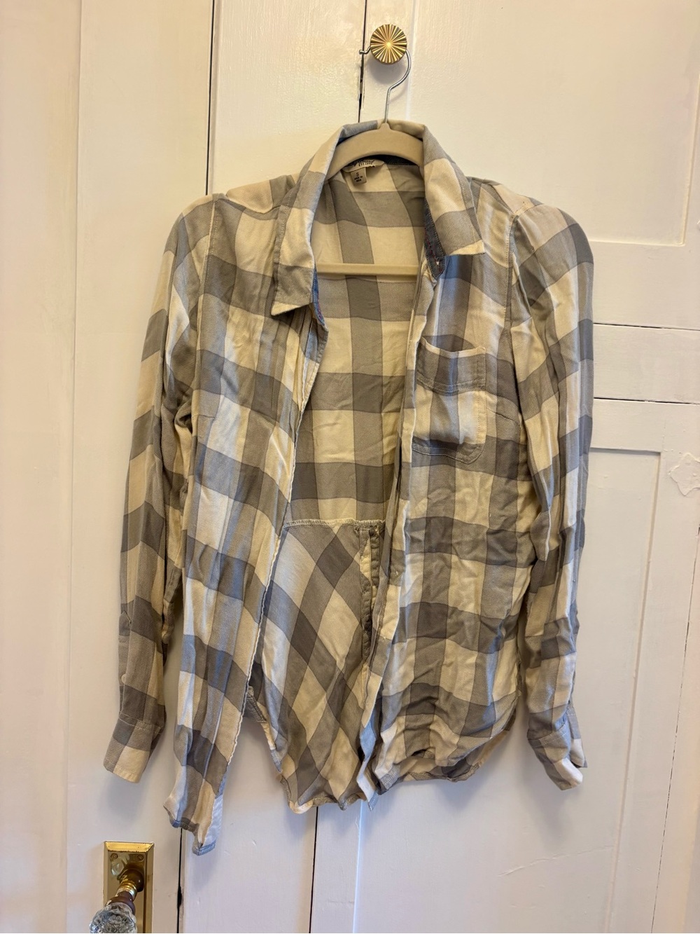 Lucky Brand Plaid Button-Up Shirt in Grey & Cream